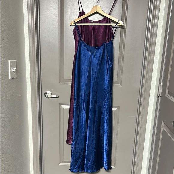 Elegant Blue and Purple Satin Slip Dresses - Picture 1 of 7